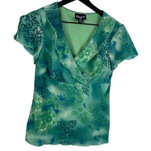 BIYAYCDA Top Women's Babydoll Ruffle Green Sz M Whimsigoth Fairy Boho 90's Y2K